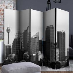 Paravent Sichtschutz in Grau Fichte Massivholz und Leinwand günstig online kaufen