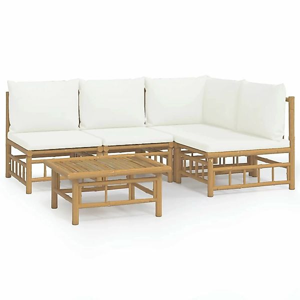 Vidaxl 5-tlg. Garten-lounge-set Mit Cremeweißen Kissen Bambus günstig online kaufen
