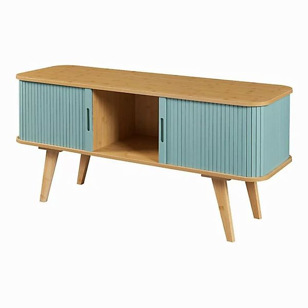 en.casa TV-Schrank »Tysvær« mit 2 Schiebetüren 120x40x58 cm Bambus / Blau günstig online kaufen