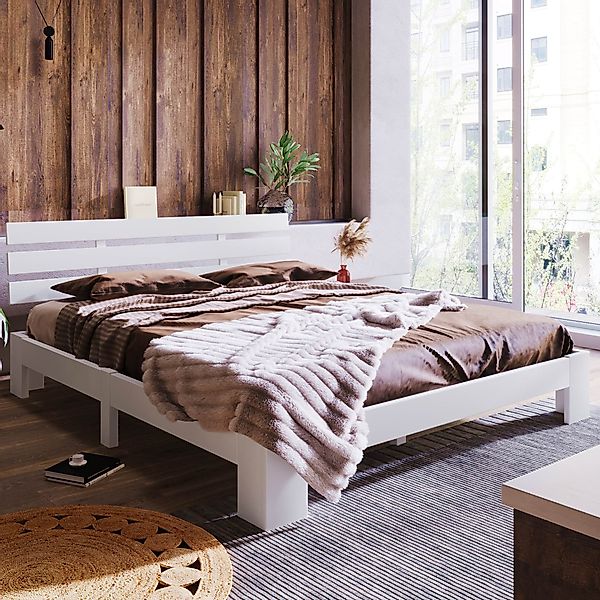 Doppelbett, mit Kopfteil und Lattenrost, Glatte Oberfläche, 140x200 cm, bis günstig online kaufen