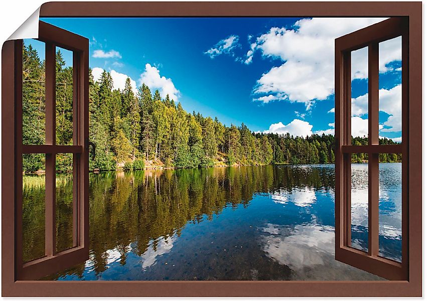 Artland Poster "Norwegische Landschaft - braunes Fenster", Fensterblick, (1 günstig online kaufen