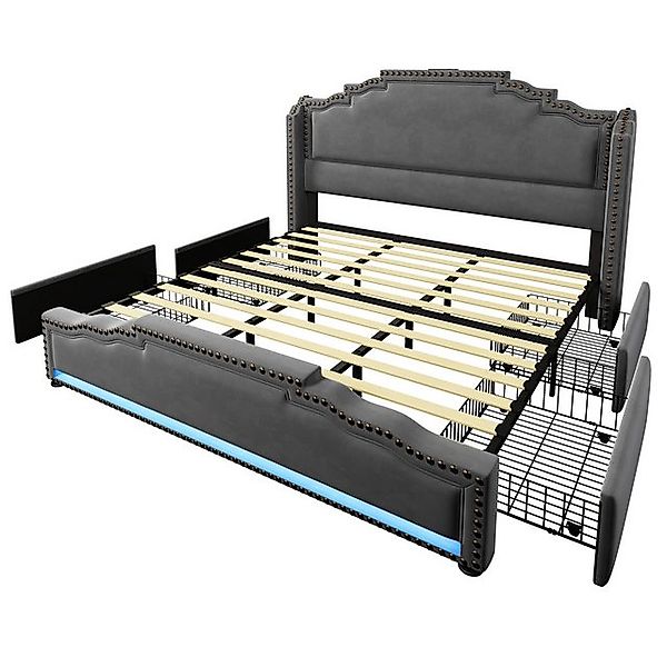 Gotagee Polsterbett Doppelbett 180x200cm Stauraumbett Jugendbett mit LED Sa günstig online kaufen