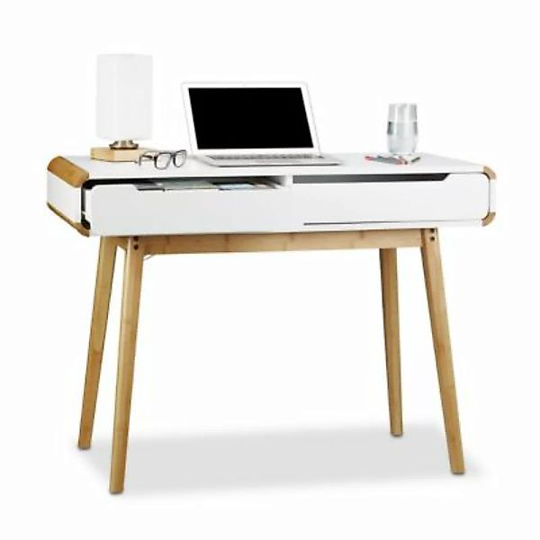 relaxdays Schreibtisch mit Schubladen in Weiß weiß günstig online kaufen