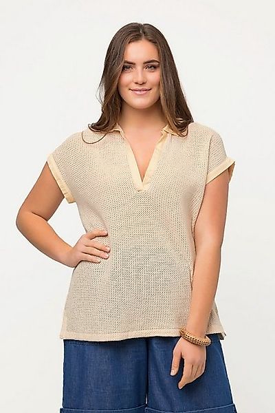 Ulla Popken Strickpullover Pullover Lochstrick Polokragen Halbarm günstig online kaufen