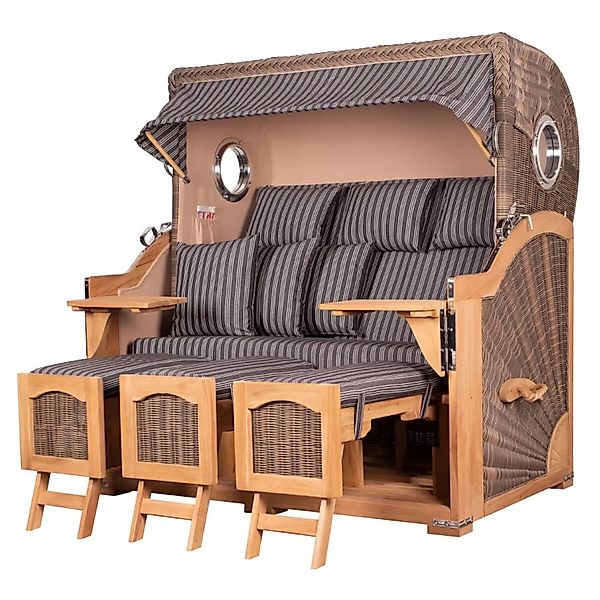 bene,iving Strandkorb Komplettset Ammersee Grande XXL Teak Bullauge PE grau günstig online kaufen