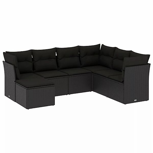 vidaXL 7-tlg Garten-Sofagarnitur mit Kissen Schwarz Poly Rattan Modell 66 günstig online kaufen