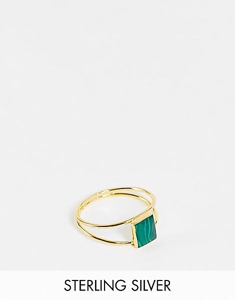 Kingsley Ryan – Ring mit doppelter Schiene & grünem Stein aus vergoldetem S günstig online kaufen