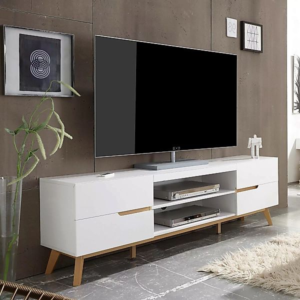 Lomadox TV Lowboard weiß matt lackiert CERVERA-05 mit Massivholz in Asteich günstig online kaufen