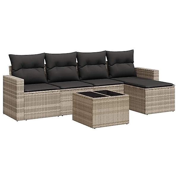 vidaXL 6-Tlg Garten-Sofagarnitur mit Kissen Hellgrau Poly Rattan 3251239 günstig online kaufen