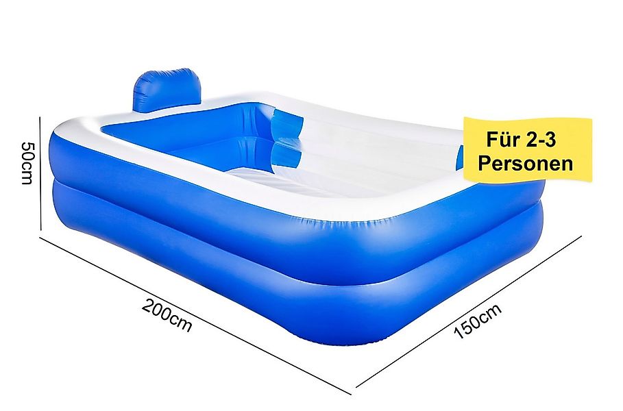 steinwohn Planschbecken Aufblasbarer Pool 200x150x50cm mit Kopfstütze & Sic günstig online kaufen