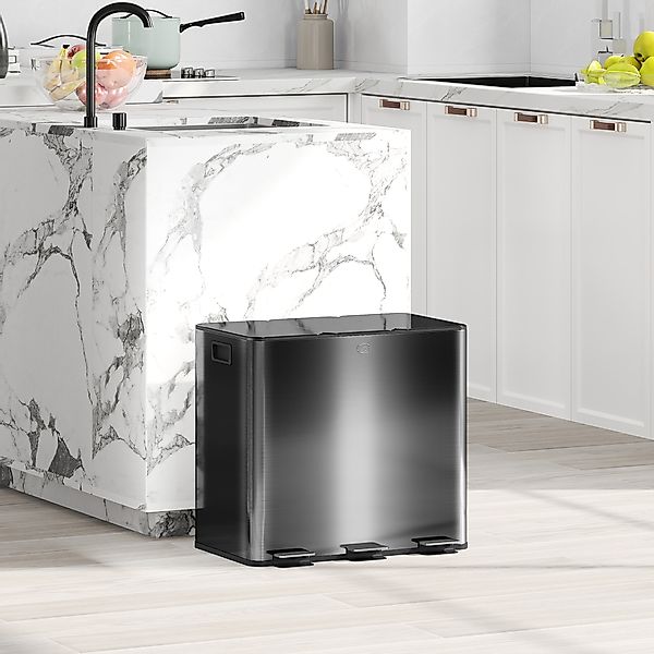 HOMCOM Mülleimer 3 x 15L Abfalleimer aus Edelstahl Mülltrennsystem mit Soft günstig online kaufen