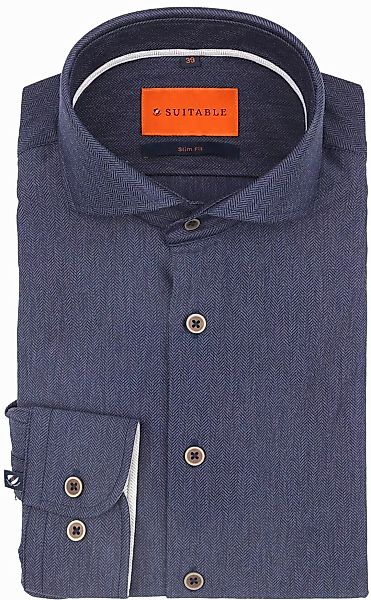 Suitable Herringbone Hemd Navy - Größe 38 günstig online kaufen