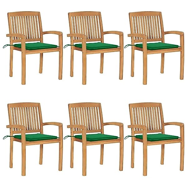 vidaXL Stapelbare Gartenstühle mit Kissen 6 Stk Massivholz Teak 3073230 günstig online kaufen