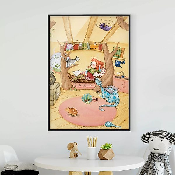 Bild mit Rahmen Kinderzimmer - Hochformat Frida erzählt vom Hexentreffen günstig online kaufen