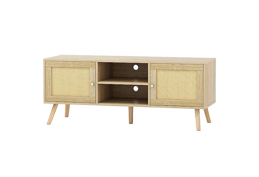 COSTWAY TV-Schrank mit 2 Türen aus Rattan & Fächern,Holz,120x40x48cm günstig online kaufen