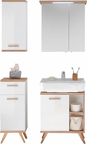 Saphir Badmöbel-Set »Quickset 4-teilig, Waschbeckenunterschrank mit LED-Spi günstig online kaufen