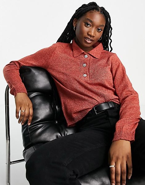 JDY – Polo-Pullover in Rot mit Knopfdetail günstig online kaufen