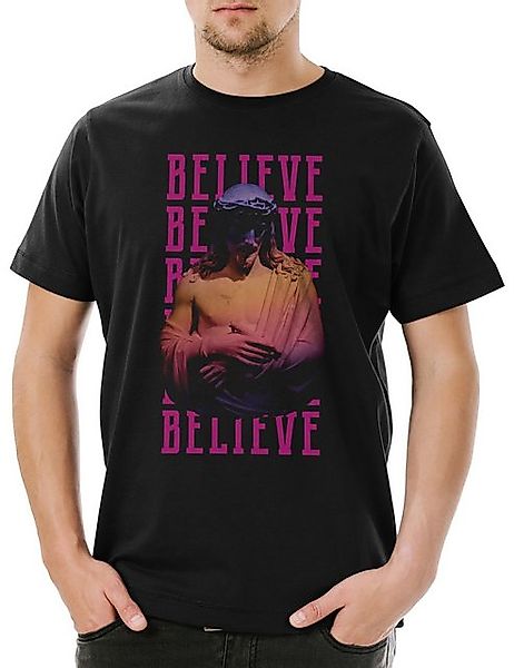Urban Backwoods Print-Shirt Jesus Believe Herren T-Shirt 80s Neon God Dark günstig online kaufen
