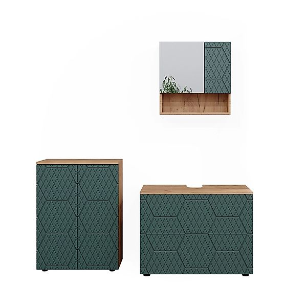 Vicco Badmöbel-Set Irma Goldkraft Eiche/Grün 3 Teile mit Unterschrank 80 cm günstig online kaufen
