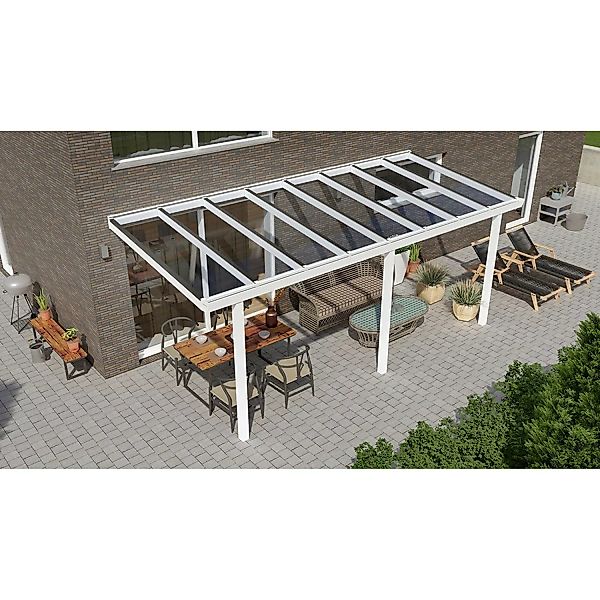 Terrassenüberdachung Basic 600 cm x 250 cm Weiß Glas günstig online kaufen