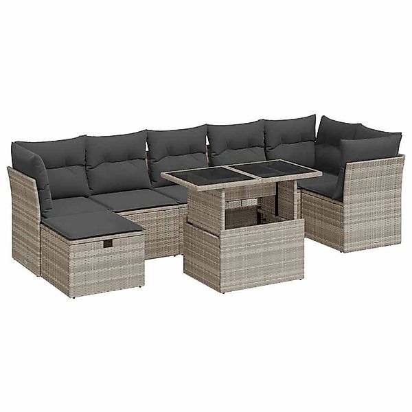 vidaXL 8-Tlg Garten-Sofagarnitur mit Kissen Hellgrau Poly Rattan 3327792 günstig online kaufen