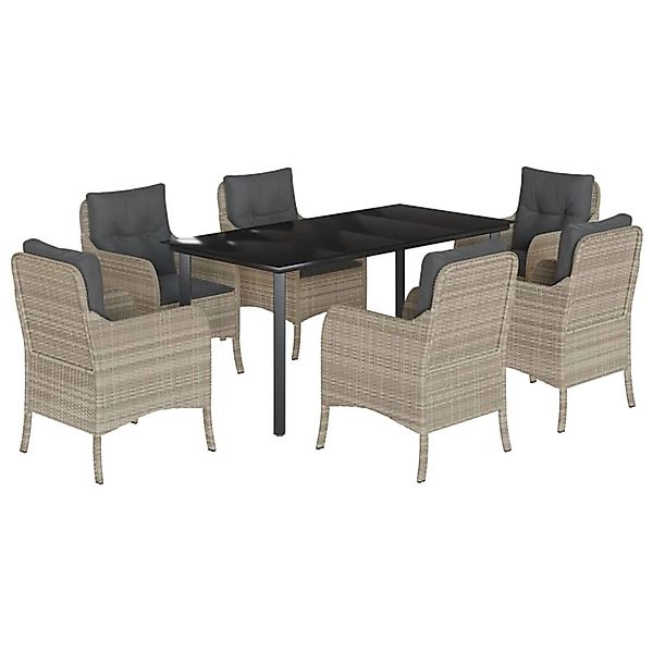 vidaXL 7-Tlg Garten-Essgruppe mit Kissen Hellgrau Poly Rattan 3212001 günstig online kaufen