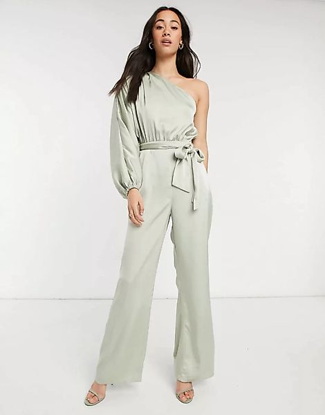 Pretty Lavish – Pistaziengrüner Jumpsuit mit One-Shoulder-Träger und weiten günstig online kaufen