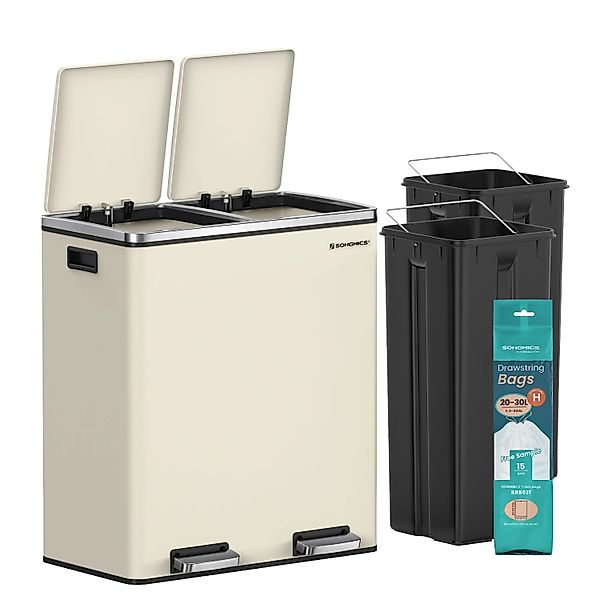 Songmics Mülleimer Pary 2 Fächer x 30, Weiß günstig online kaufen