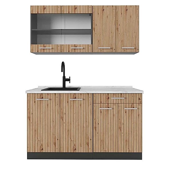 Vicco R-Line Singleküche Artisan Eiche/Anthrazit 140 cm AP Marmor ohne E-Ge günstig online kaufen
