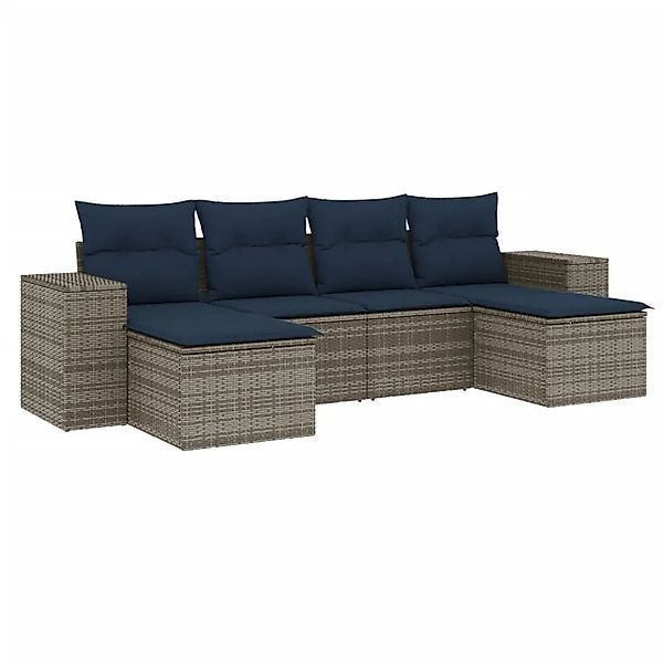 vidaXL 6-Tlg Gartensofa-Set mit Kissen Grau Polyrattan 3222920 günstig online kaufen