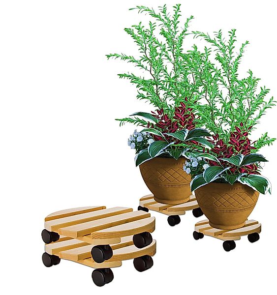 BigDean Blumentopfuntersetzer Pflanzenroller rund Buchenholz Holz günstig online kaufen