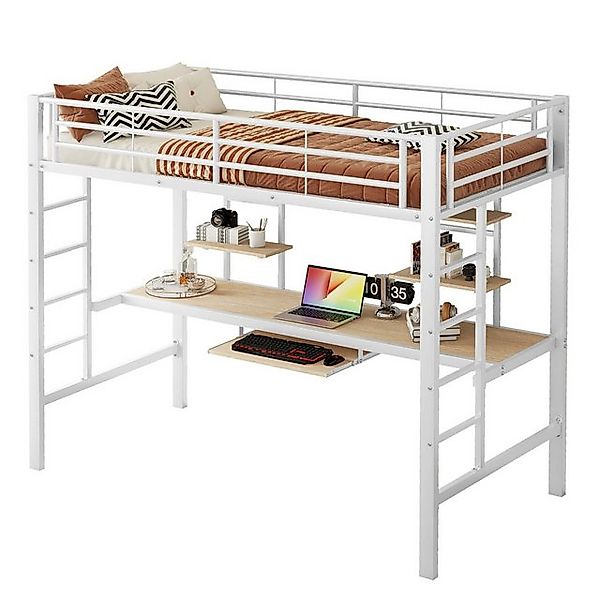 Fanttik Hochbett Bettgestell Metallbett,90*200cm,mit Schreibtisch und 2 Büc günstig online kaufen