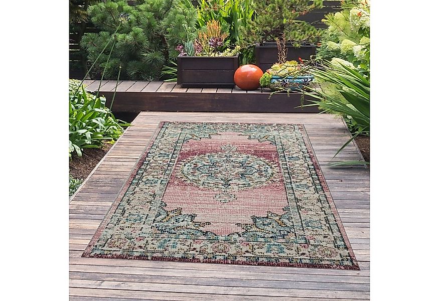 TeppichHome24 Teppich Teppich Orient Outdoor Vintage in rosa, rechteckig, H günstig online kaufen