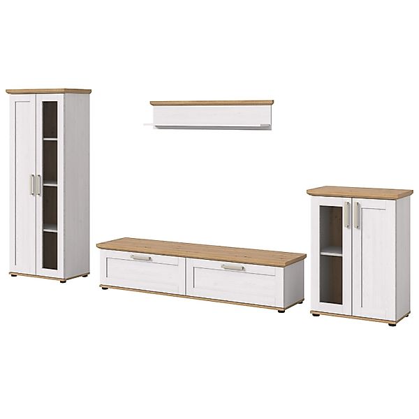 Inn.Furn Schrankwand 4-teilig in Weiß Lärche Landhaus Wohnwand 316 cm Miran günstig online kaufen