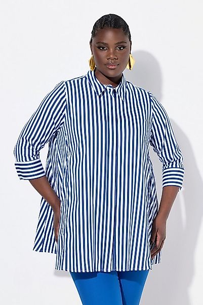 Ulla Popken Hemdbluse Bluse Streifen Godetfalten Hemdkragen 3/4-Arm günstig online kaufen