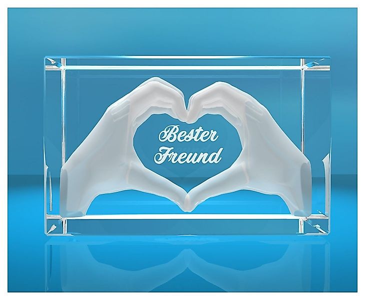 Dekofigur 3D Glasquader I Herz aus Händen mit Gravur I Text: Bester Freund, günstig online kaufen