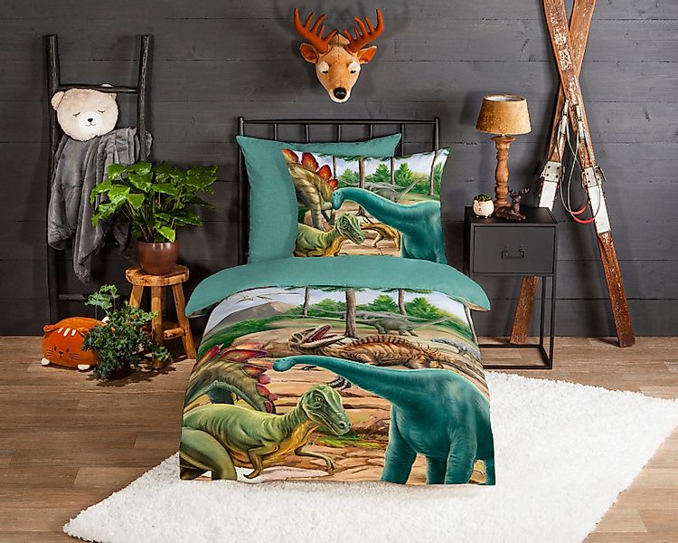 good morning Kinderbettwäsche Prehistory Dinos, Biber, günstig online kaufen