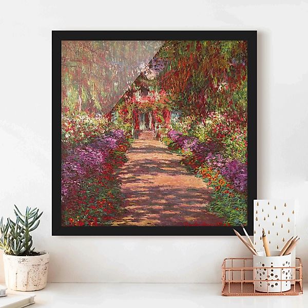 Bild mit Rahmen Kunstdruck - Quadrat Claude Monet - Weg in Monets Garten in günstig online kaufen