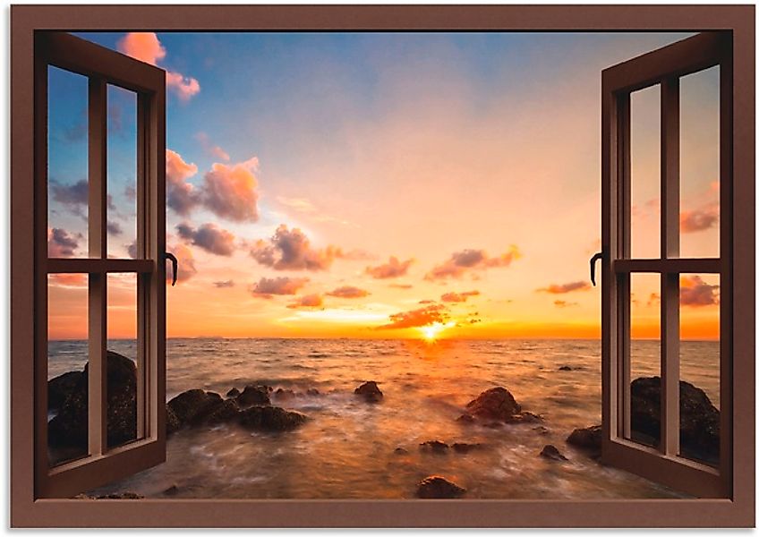 Artland Wandbild »Fensterblick Sonnenuntergang am Meer« Fensterblick 1 Stk. günstig online kaufen
