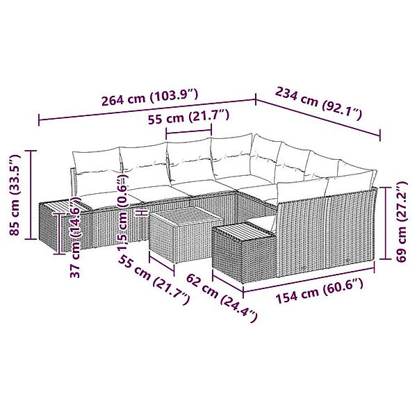 vidaXL Garten-Sofa-Set mit Kissen 9-Tlg Beige Poly Rattan 3348056 günstig online kaufen