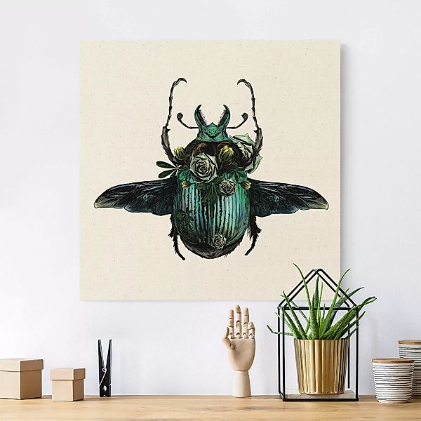Leinwandbild auf Naturcanvas Illustration floraler Käfer günstig online kaufen