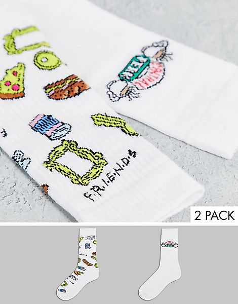 ASOS DESIGN – 2er-Pack Sportsocken mit Friends-Motiv-Mehrfarbig günstig online kaufen