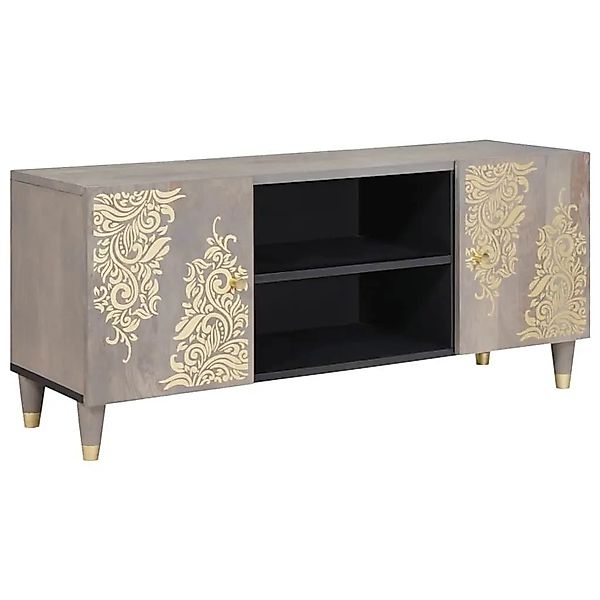vidaXL TV-Schränk mit Regal Grau 105 x 33 x 46 cm Massivholz Mango 4018772 günstig online kaufen