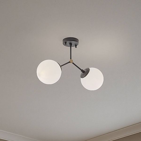 Deckenleuchte Damar, schwarz, Glas, 2-flammig, Länge 44 cm günstig online kaufen