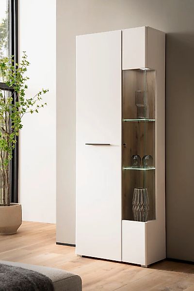 Home affaire Vitrine Salerno Hochschrank, Glasvitrine, Weiß mit Eiche Evoke günstig online kaufen