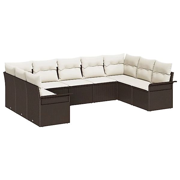 vidaXL Garten-Sofa-Set mit Kissen 9-Tlg Braun Poly Rattan 3345518 günstig online kaufen