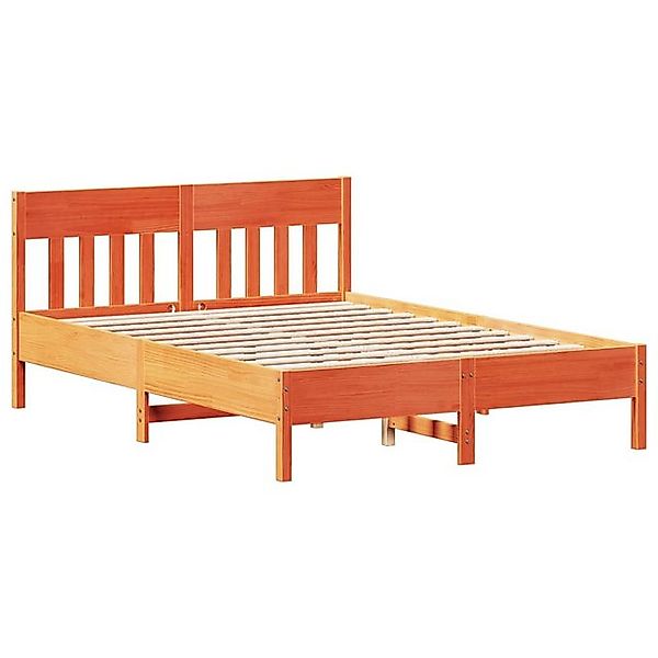 vidaXL Bettgestell, Massivholzbett mit Kopfteil Wachsbraun 120x190 cm Kiefe günstig online kaufen