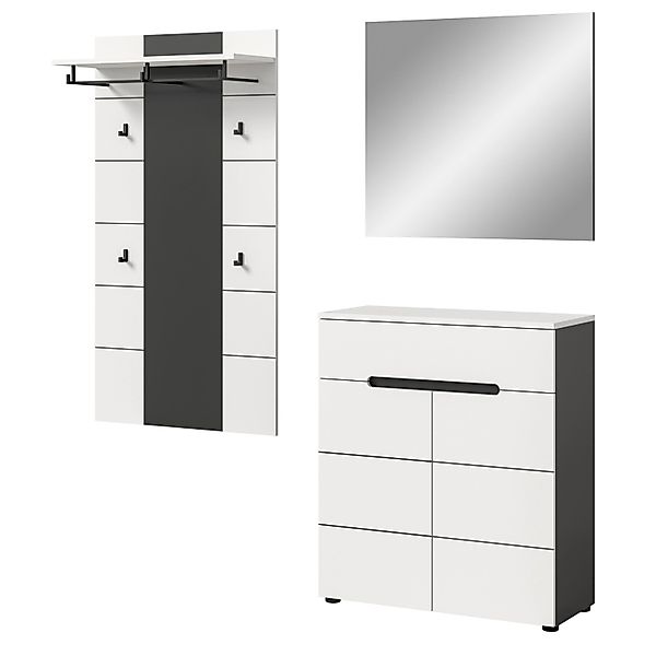 Inn.Furn Garderoben-Set 3-teilig in Weiß und Grau 175 cm Cooper günstig online kaufen