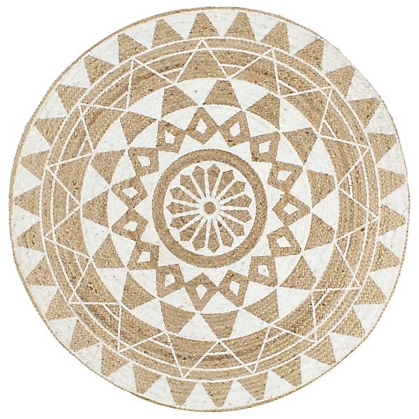 Teppich Handgefertigt Jute Mit Weißem Aufdruck 150 Cm günstig online kaufen