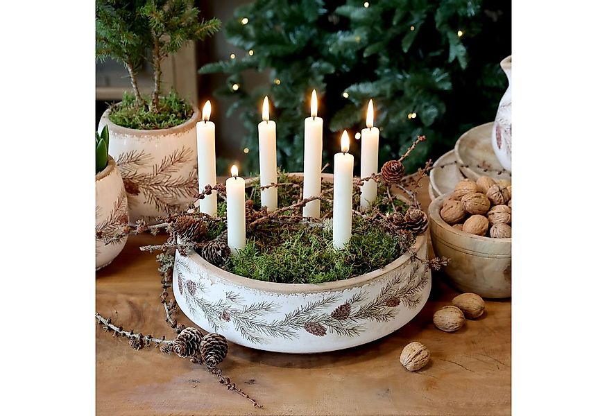 Chic Antique Pflanzschale Pflanzschale mit Tannengirlanden H10/D30 cm creme günstig online kaufen